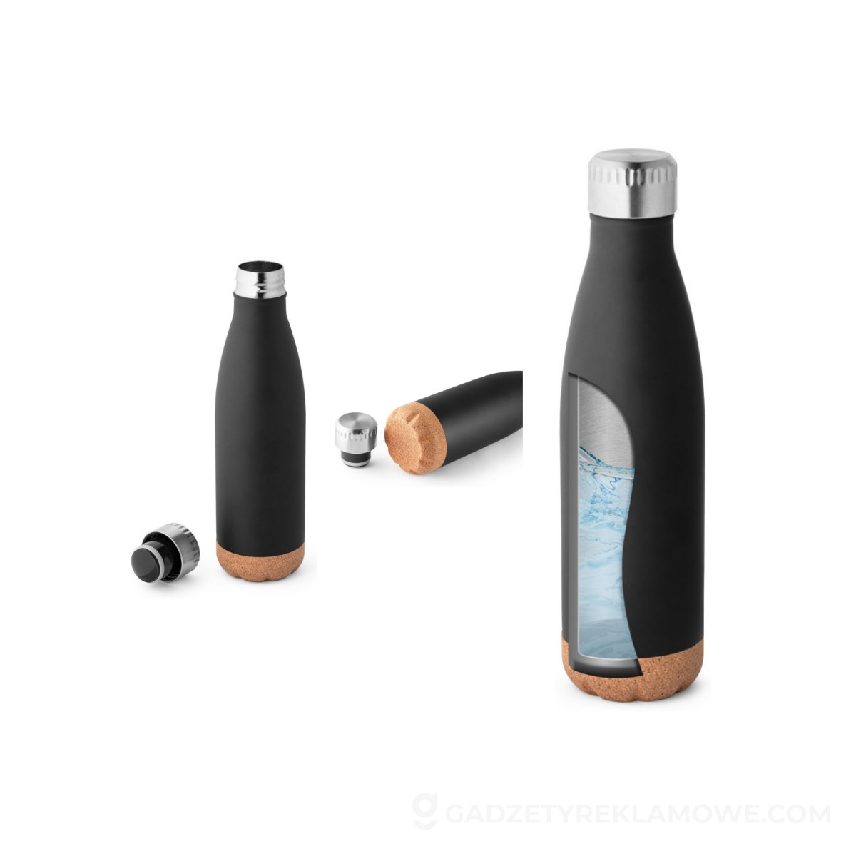 Termos Solberg ze stali nierdzewnej z korkową podstawą 560 ml - czarny
