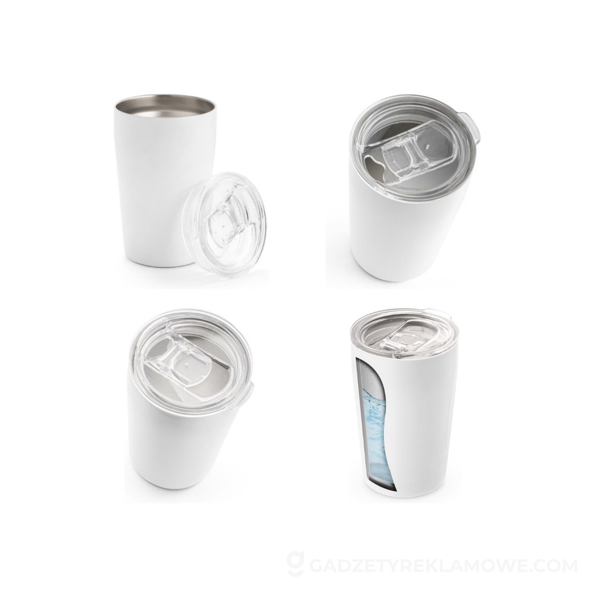 SLIDER. Kubek podróżny ze stali nierdzewnej 380 ml - Biały