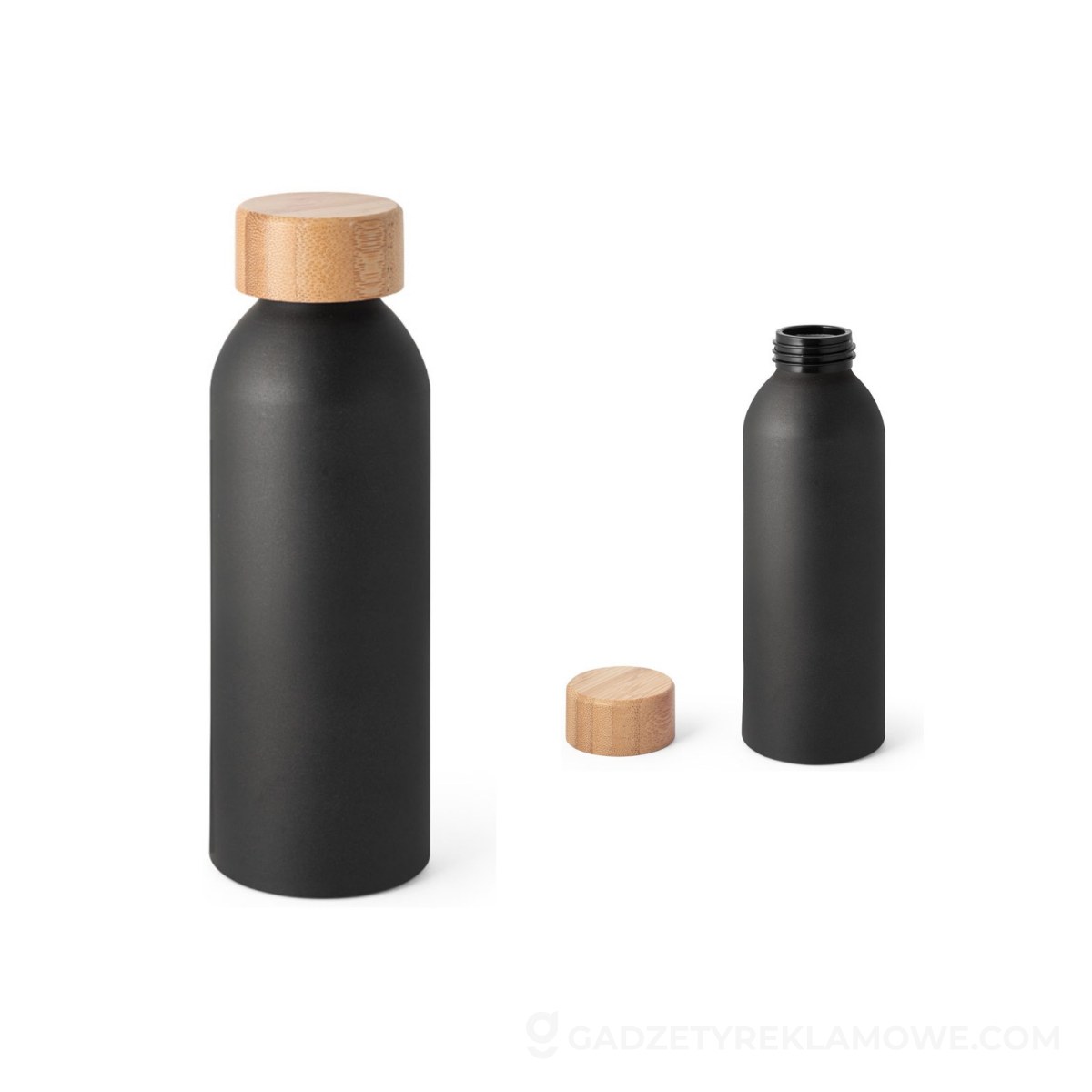 QUETA. Aluminiowa butelka z bambusową pokrywką 550 ml - Czarna