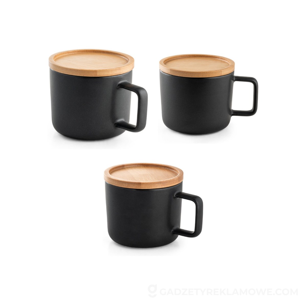 FANGIO. Kubek ceramiczny z bambusową podstawą i pokrywką 230 mL - Czarny