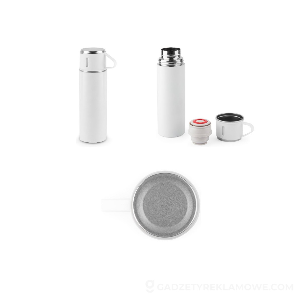 STR-94348-106-wariantu-watermark COMANECI. Dwuścienna butelka ze stali nierdzewnej (90% z recyklingu) z matowym wykończeniem 490 ml - Biała