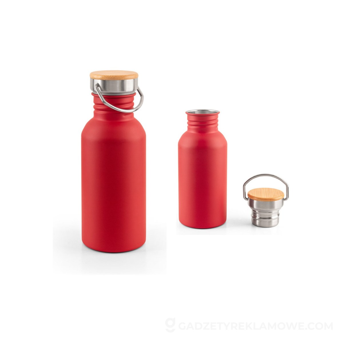 Butelka stalowa Ewing 580 ml z bambusową pokrywką - Czerwona