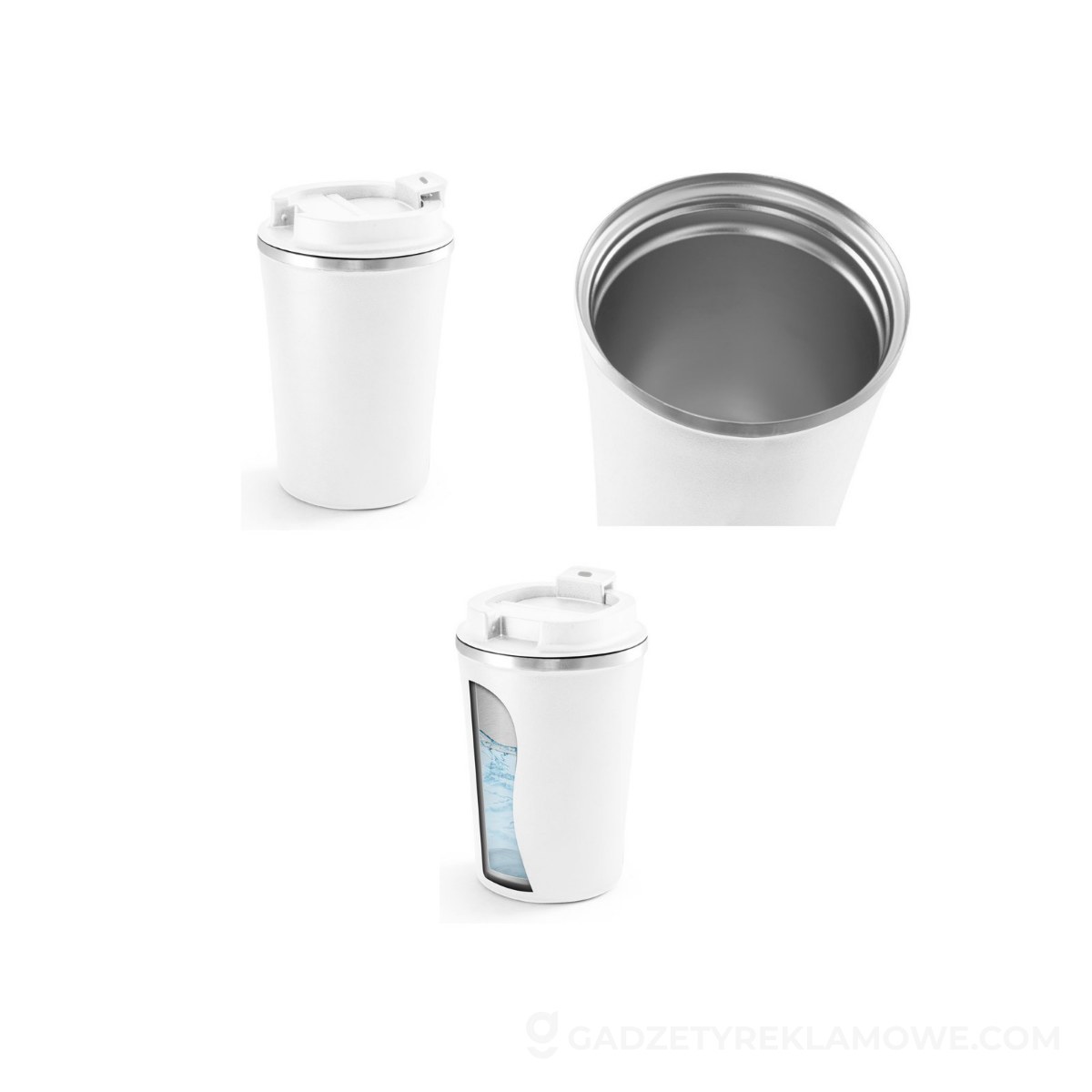 Kubek podróżny Phelps 470 ml ze stali nierdzewnej i PP - Biały