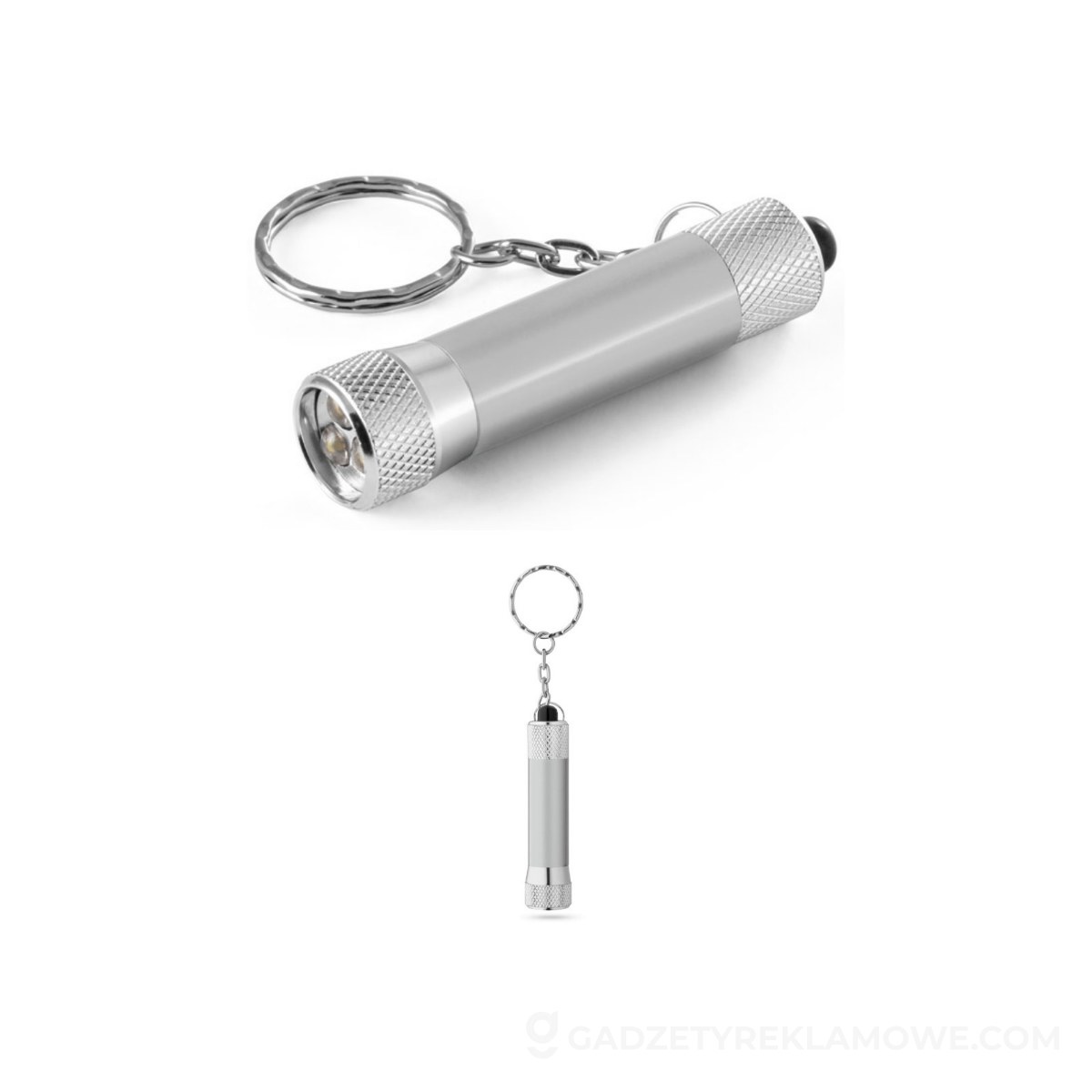 RE-LERGAN. Aluminiowy brelok do kluczy (92% z recyklingu) z latarką LED z 3 diodami - Satynowy srebrny