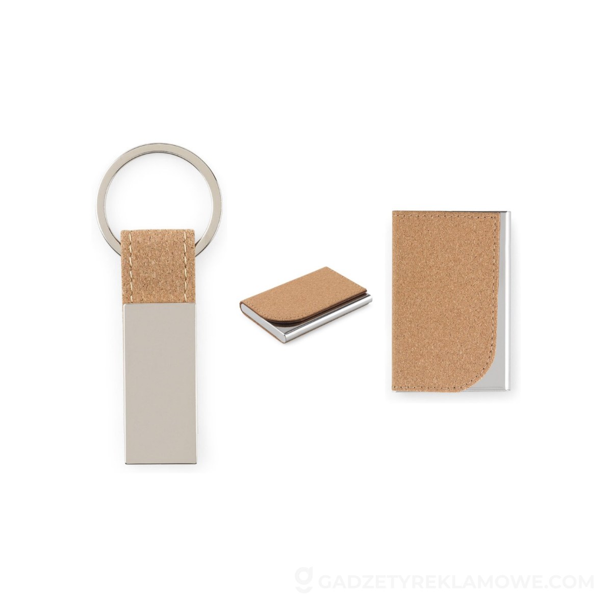 STR-95099-160-wariantu-watermark GOSLING. Zestaw składający się z etui na karty i etui na klucze, wykonanych z metalu i korka - Naturalne