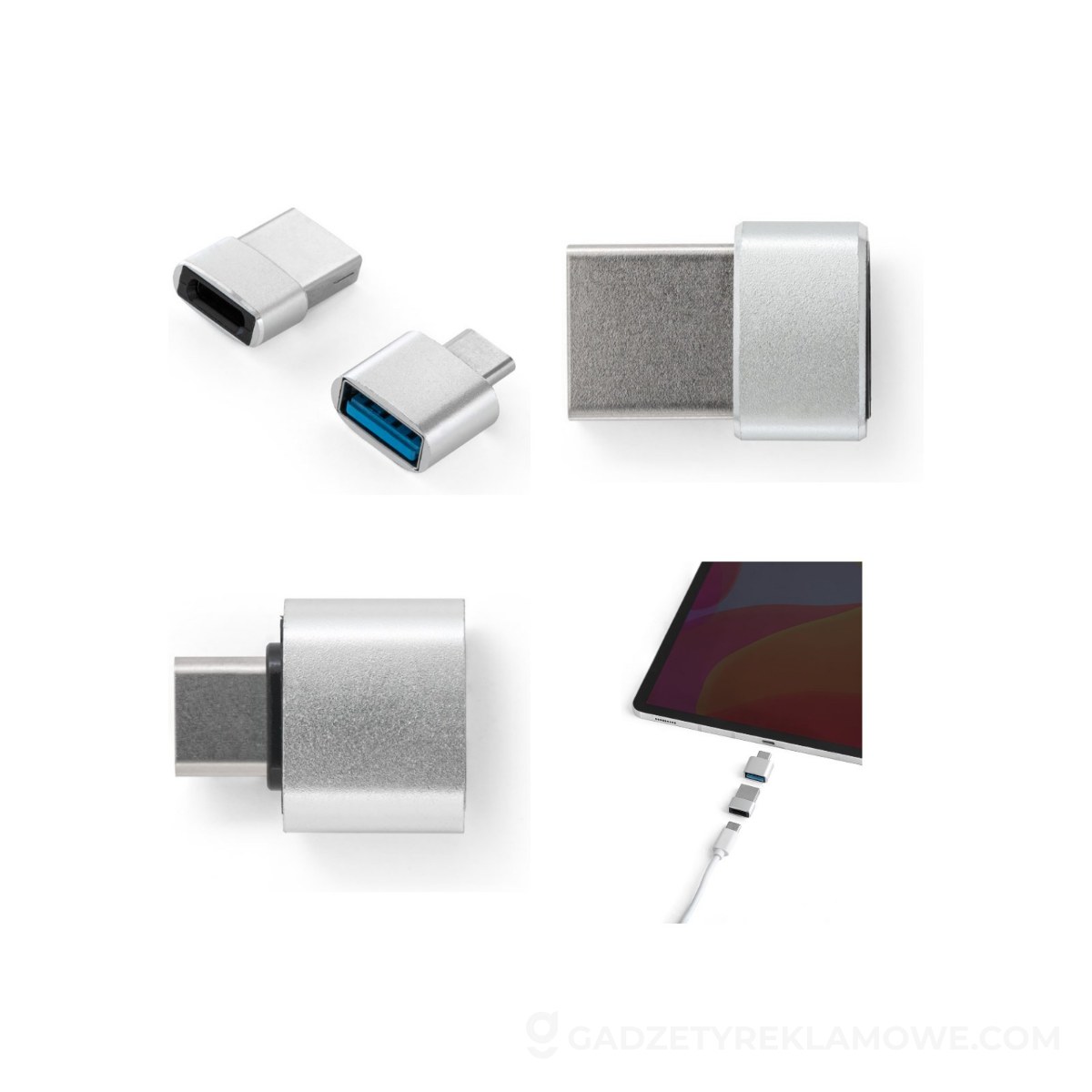 STR-97090-127-wariantu-watermark Zestaw 2 aluminiowych adapterów USB-A / USB-C Minsky - Satynowe srebrne