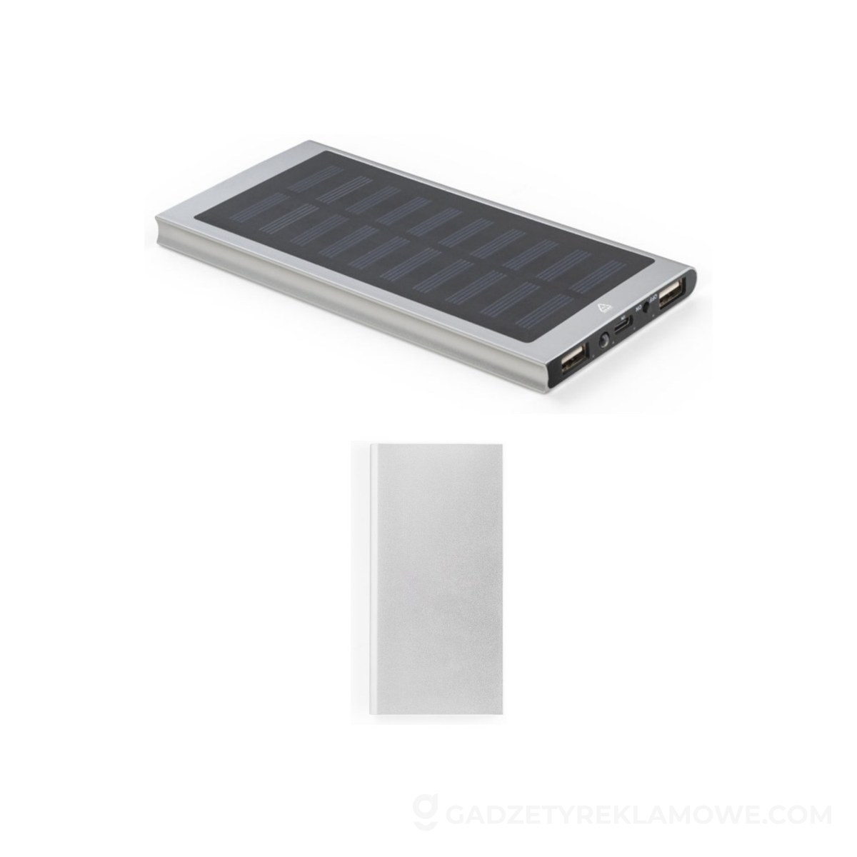 CLERK. Power bank 8 000 mAh z panelem słonecznym z aluminium pochodzącego w 100% z recyklingu - Satynowy srebrny
