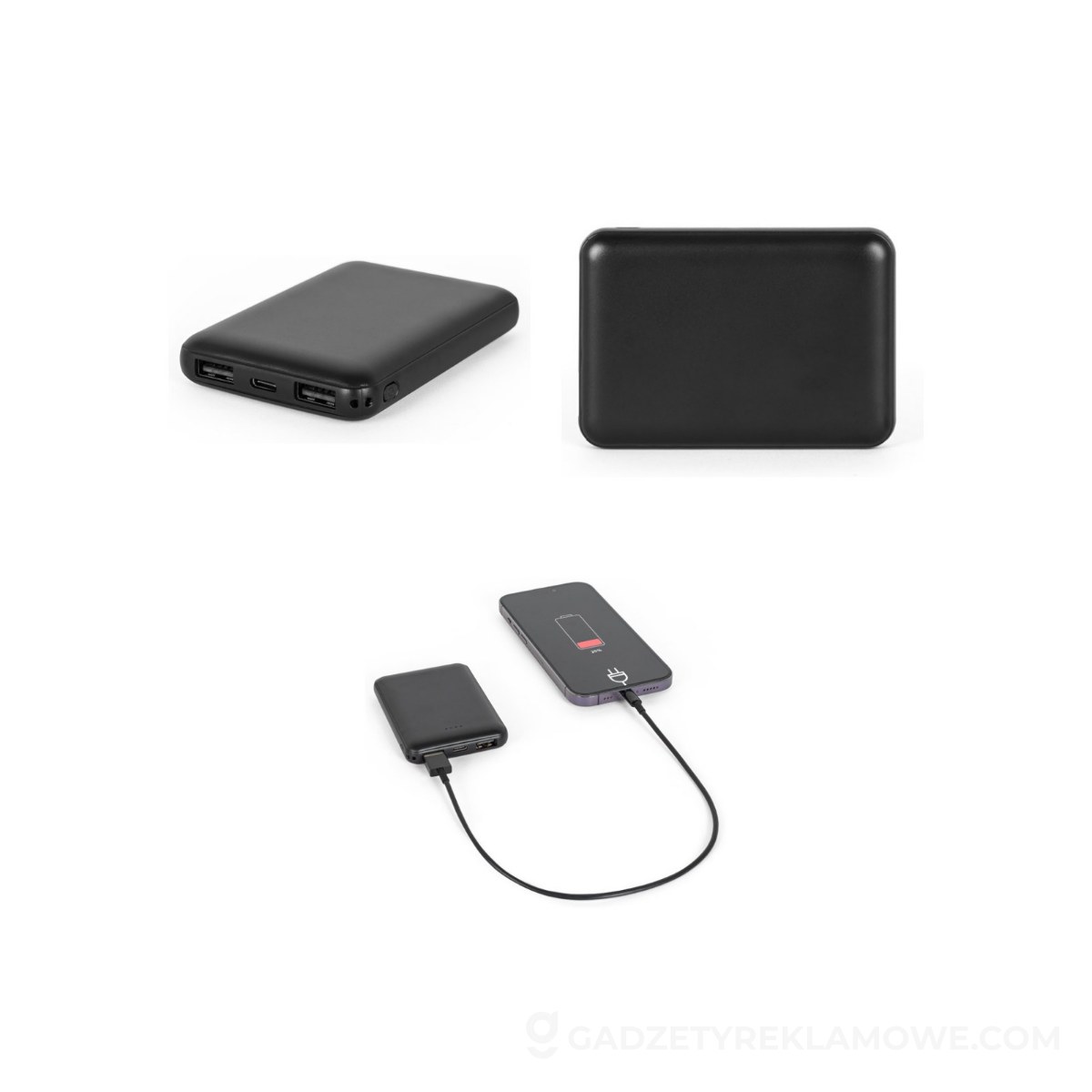 LEAKEY 5. Power bank 5.000 mAh w ABS pochodzącego z recyklingu (100% rABS) - Czarny