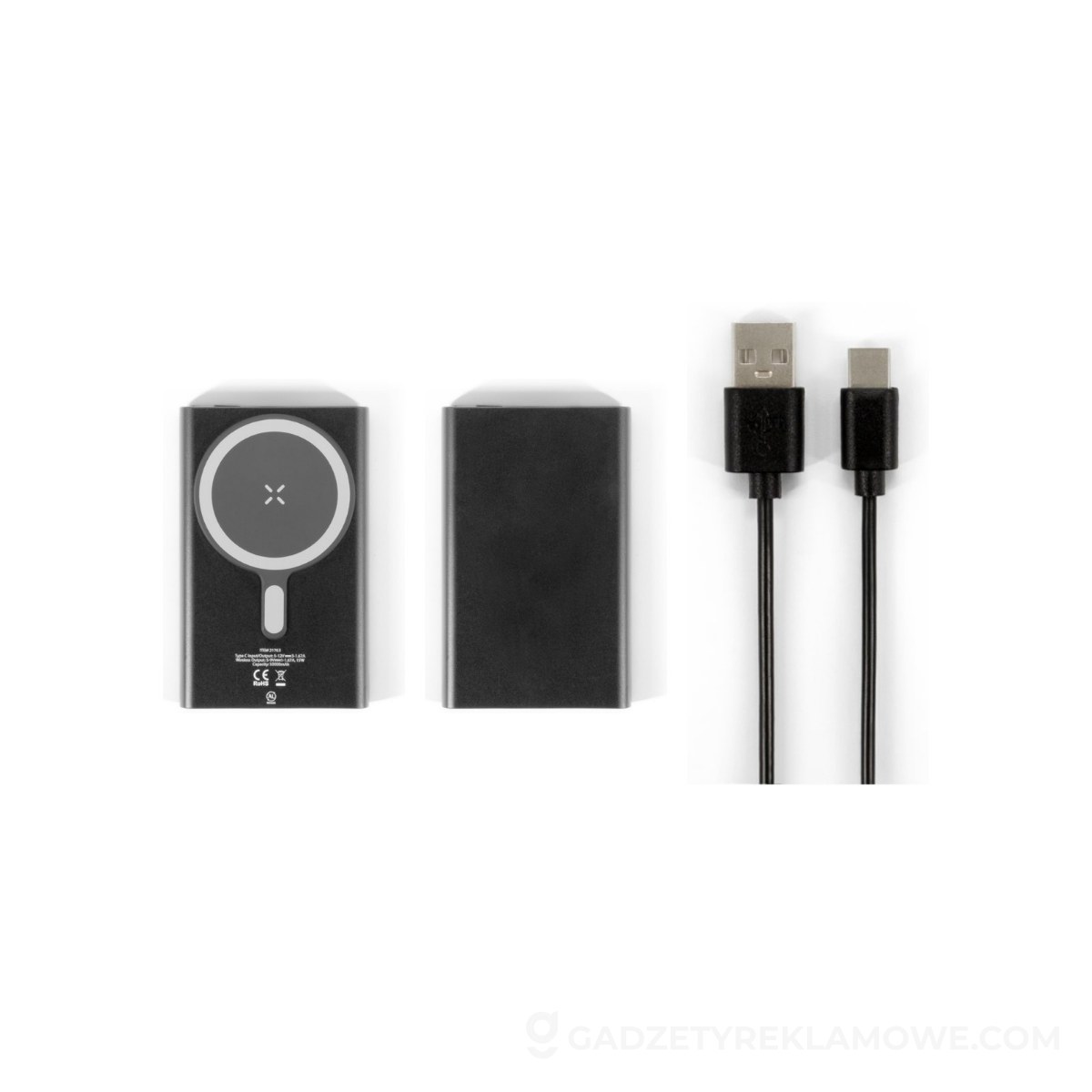 STR-97215-103-wariantu-watermark WRIGHT 5. Magnetyczny powerbank z superszybkim ładowaniem z recyklingowanego aluminium i recyklingowanego ABS o pojemności 5000 mAh - Czarny