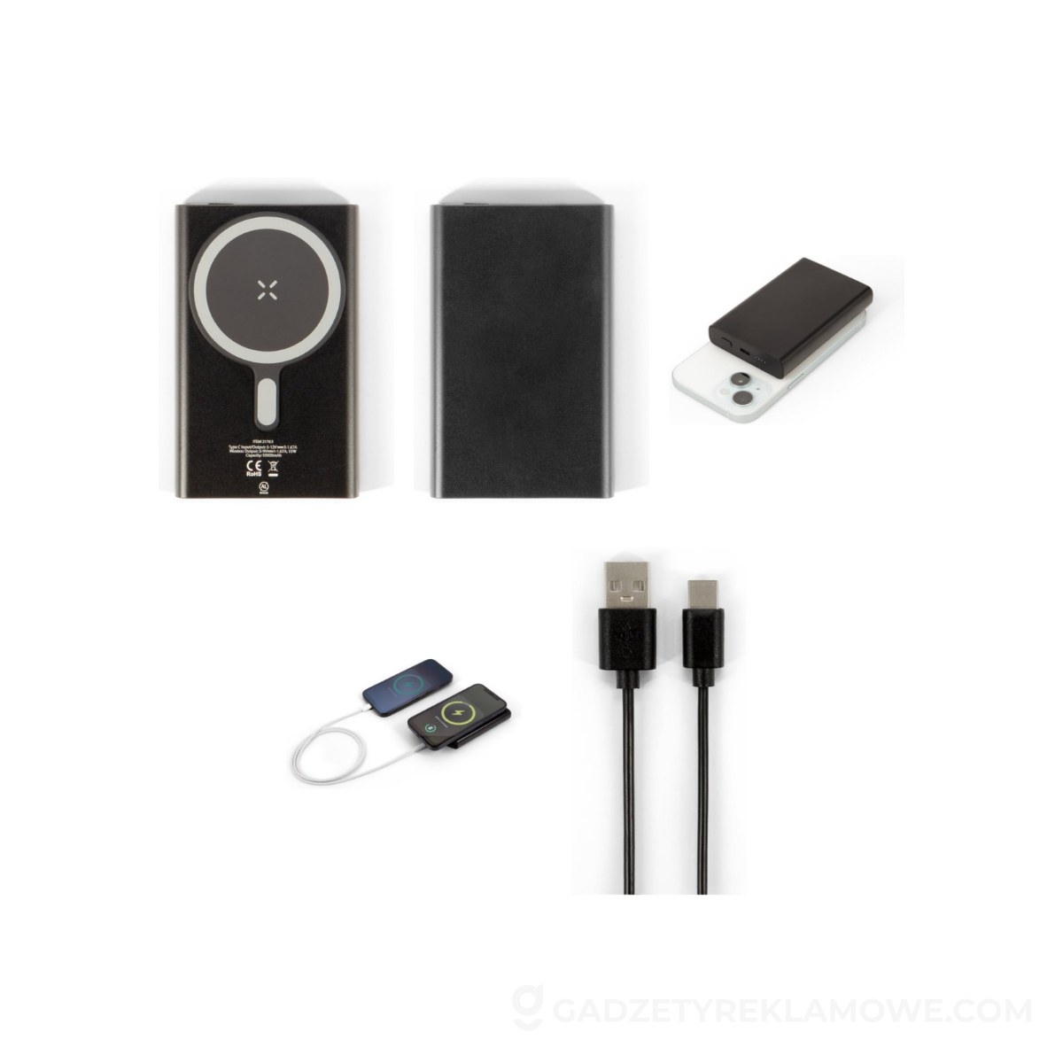 STR-97216-103-wariantu-watermark WRIGHT 10. Magnetyczny powerbank z superszybkim ładowaniem z recyklingowanego aluminium i recyklingowanego ABS o pojemności 10 000 mAh - Czarny