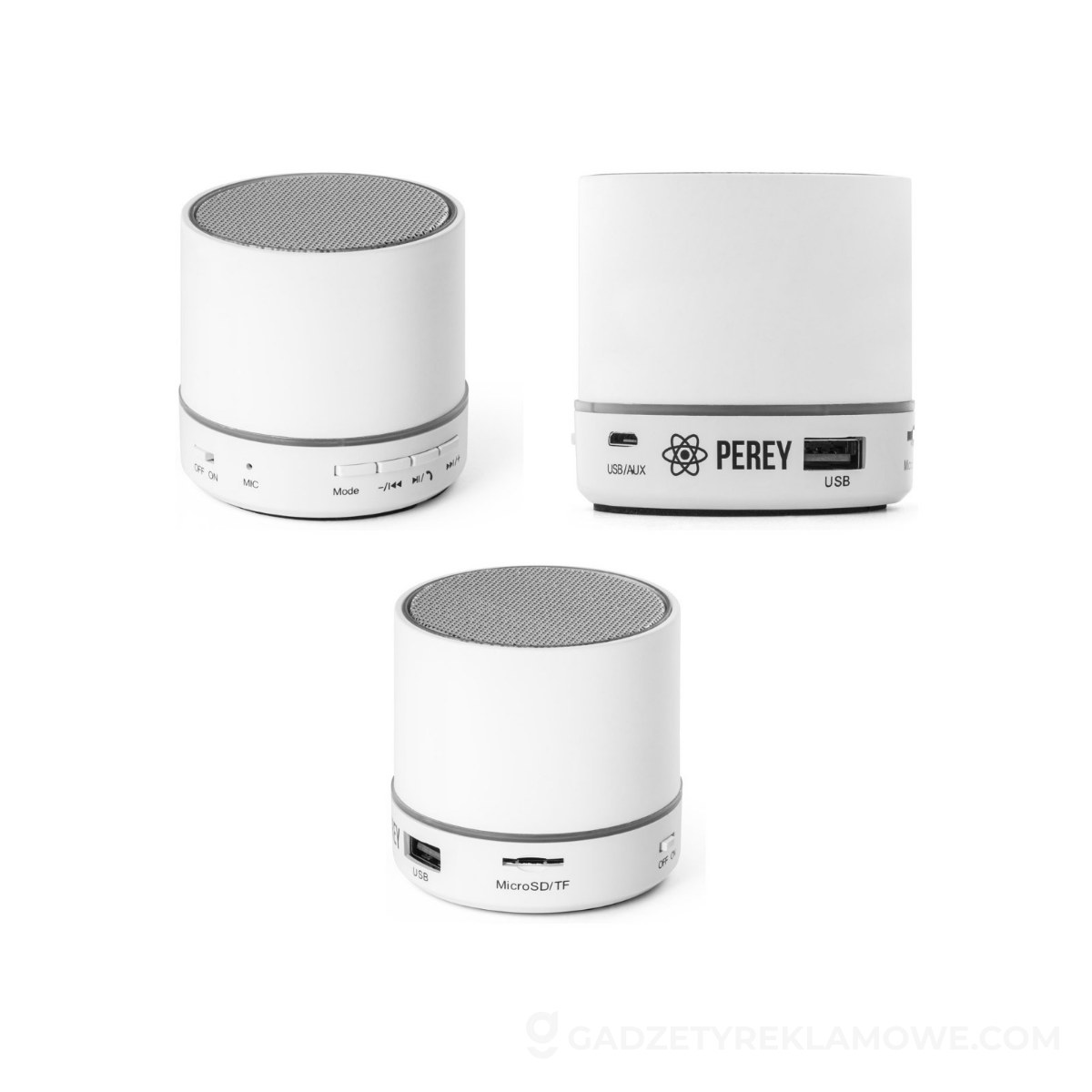 STR-97253-106-wariantu-watermark PEREY. Przenośny głośnik ABS z mikrofonem - Biały