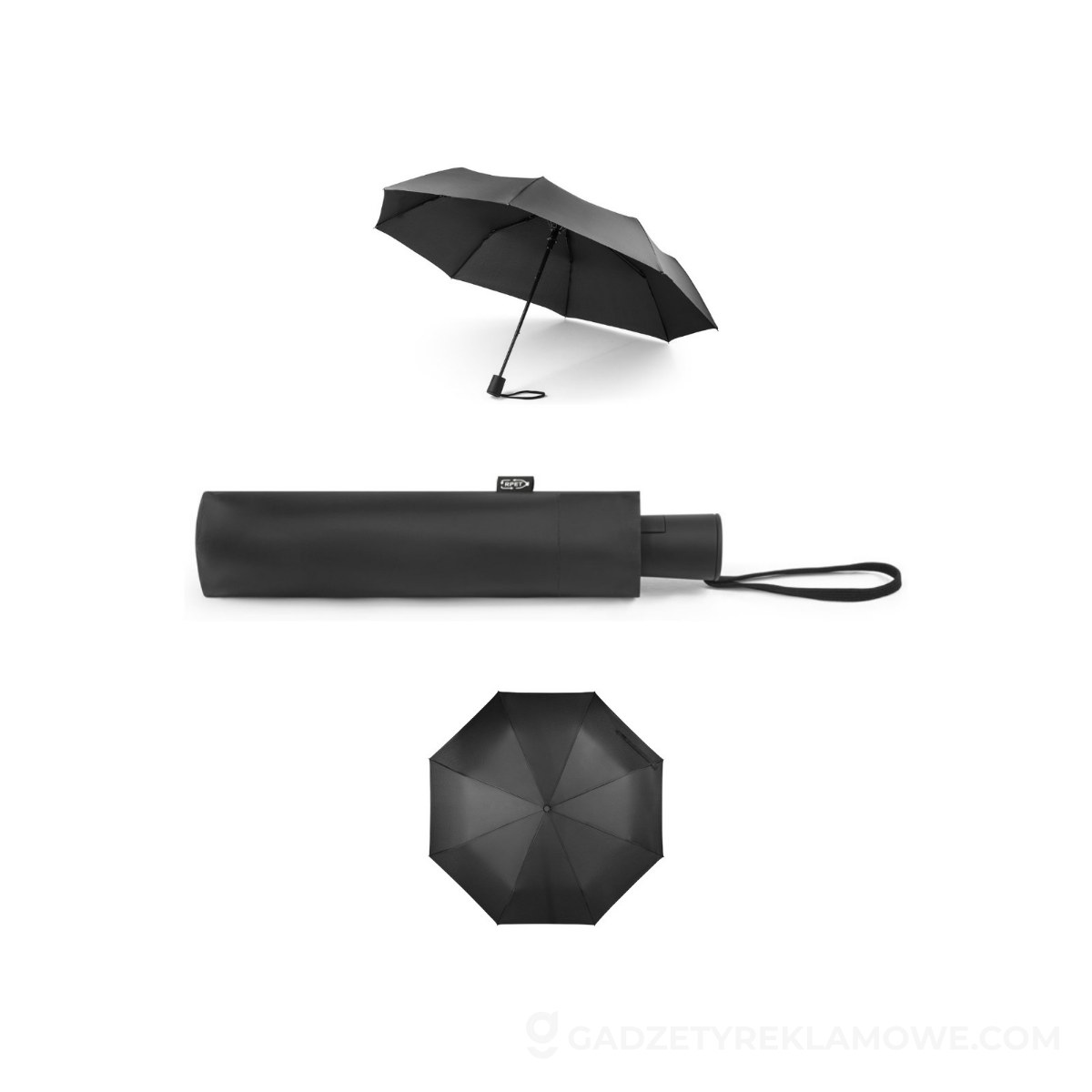 STR-99041-103-wariantu-watermark CIMONE. Składany parasol poliestru pochodzącego (100% rPET) pongee 190T z automatycznym otwieraniem - czarny