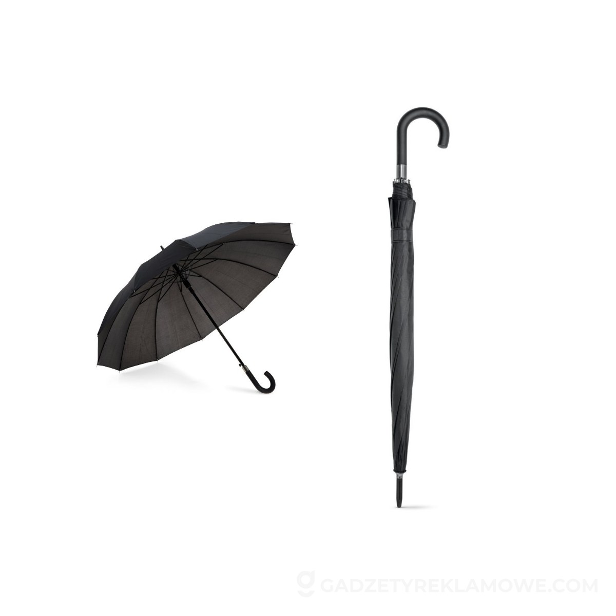 STR-99126-103-wariantu-watermark GUIL. Parasol z 12 drążkami wykonany z poliestru 190T z automatycznym otwieraniem - Czarny