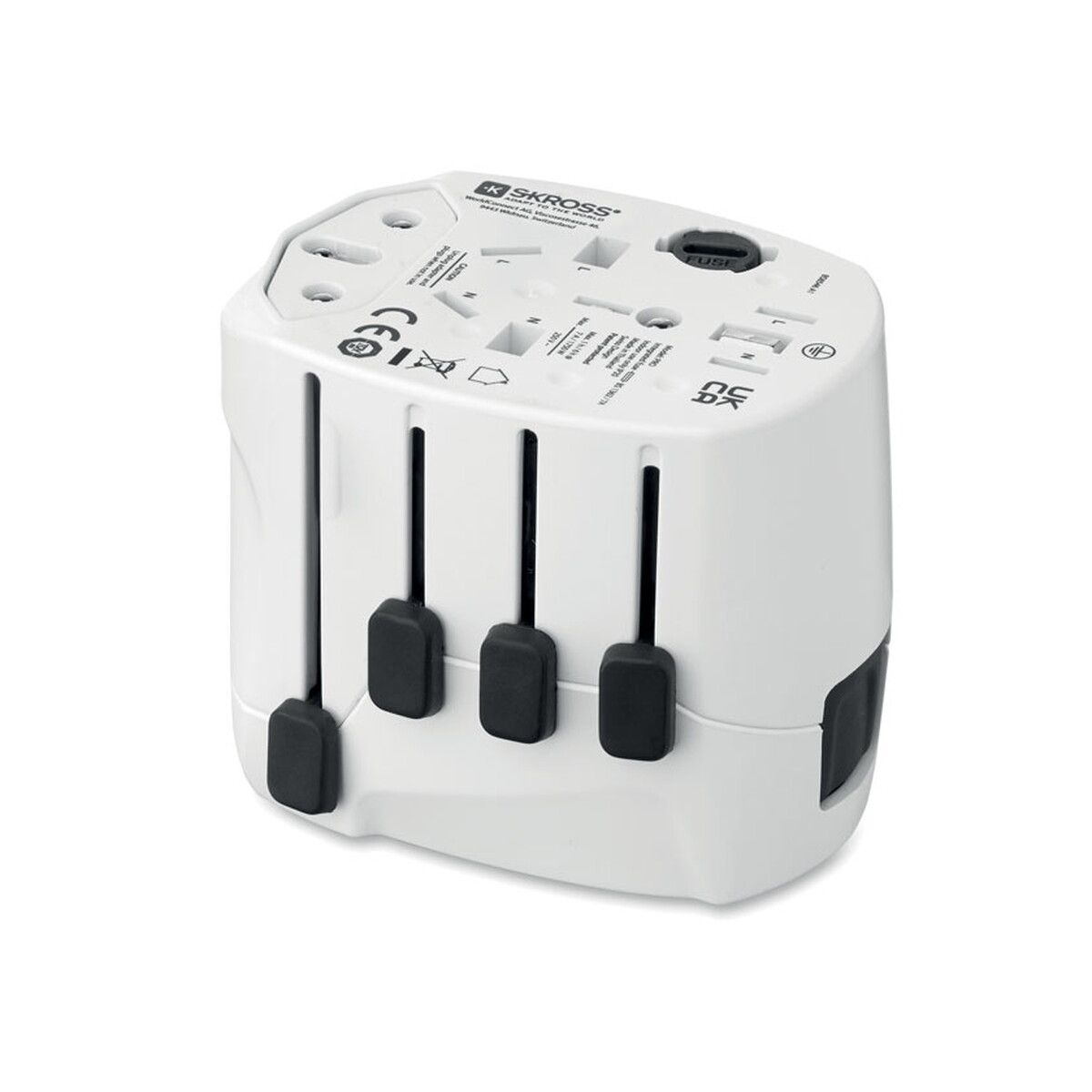 Adaptery podróżne z logo – skross® pro 3-biegunowy pro 3-pole – biały mo2982-06-side SKROSS® PRO 3-biegunowy PRO 3-POLE - biały mo2982-06-side