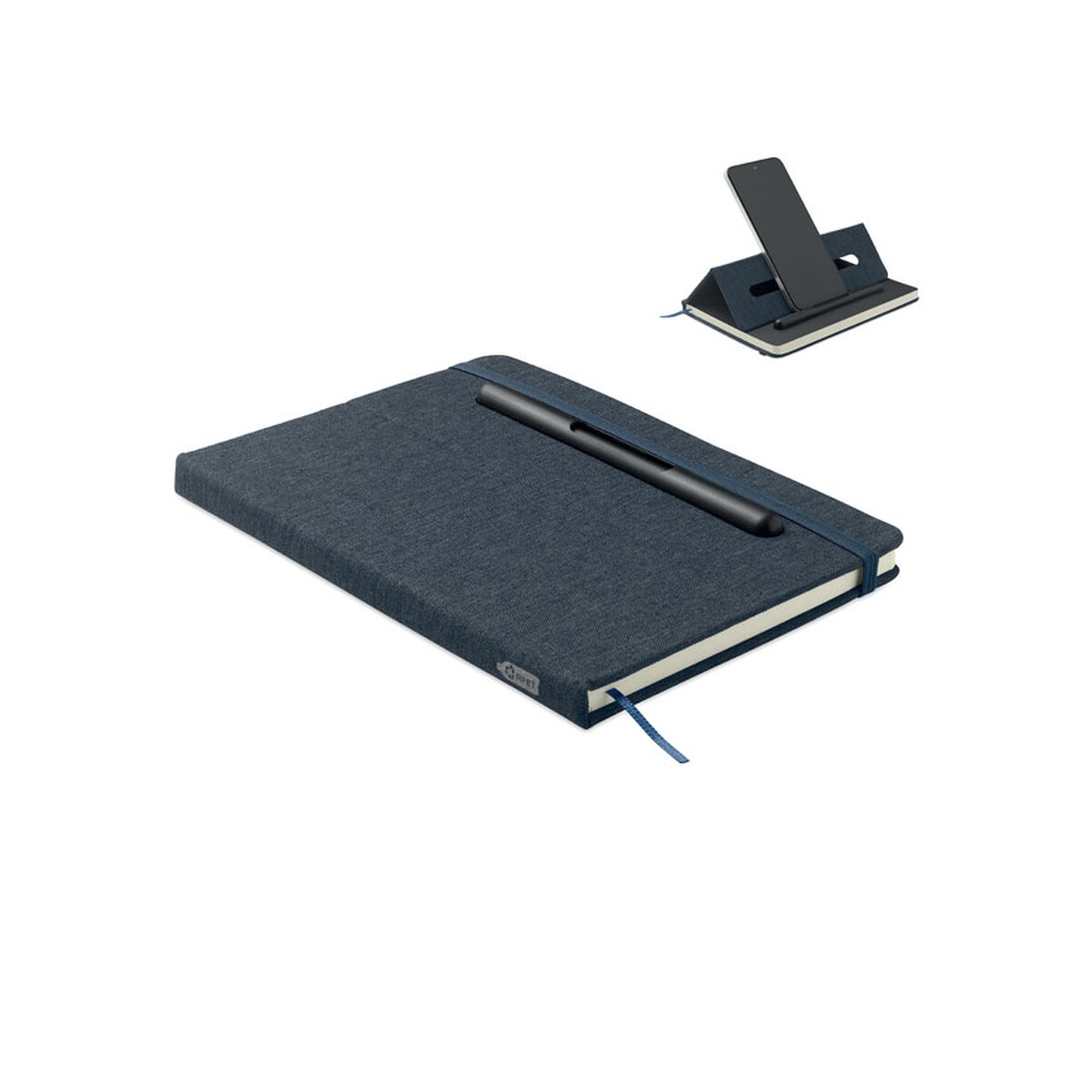 Akcesoria do smartfonów z logo – notes a5 z podstawką na tel. rinbook – francuski granatowy mo2687-85 Notes A5 z podstawką na tel. RINBOOK - francuski granatowy mo2687-85