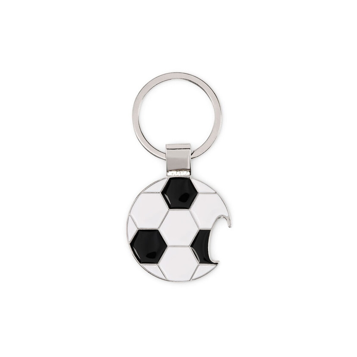 Breloki otwieracze z logo – piłkarski brelok z otwieraczem open goal – biało/czarny mo2795-33-back Piłkarski brelok z otwieraczem OPEN GOAL - biało/czarny mo2795-33-back