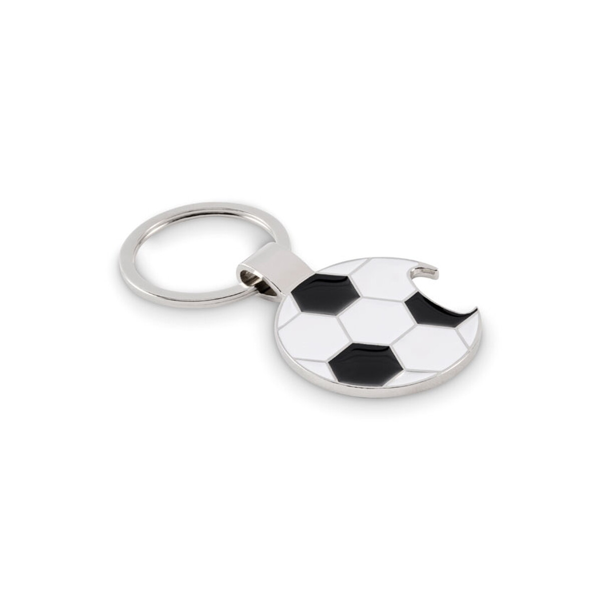 Breloki otwieracze z logo – piłkarski brelok z otwieraczem open goal – biało/czarny mo2795-33 Piłkarski brelok z otwieraczem OPEN GOAL - biało/czarny mo2795-33