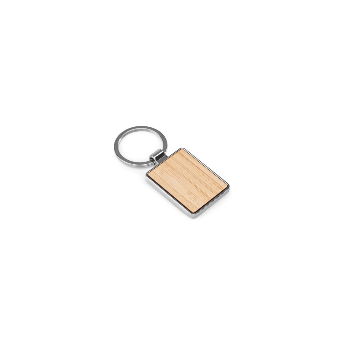 Breloki z żetonem z logo – gaston rectangular. prostokątny brelok z żelaza z cynku i bambusa – naturalny 95118_160 GASTON RECTANGULAR. Prostokątny brelok z żelaza z cynku i bambusa - Naturalny 95118_160