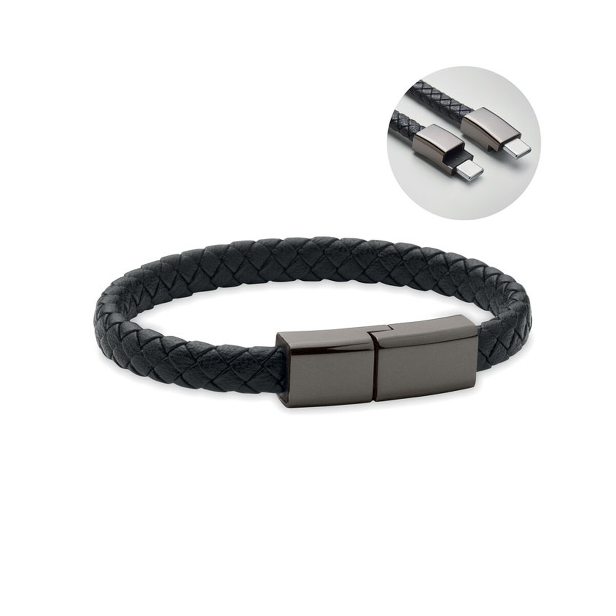 Kable USB z logo – pleciona bransoletka z usb-c fauleti charge – czarna mo2646-03 Pleciona bransoletka z USB-C FAULETI CHARGE - czarna mo2646-03