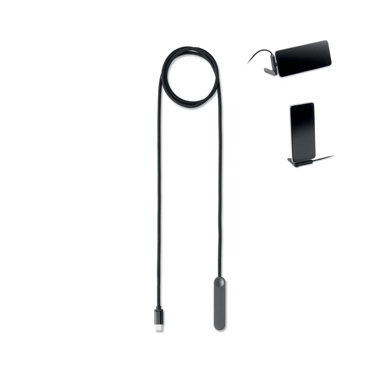 Kable USB z logo – stojak na telefon z kablem usb- nifty – czarny mo3192-03 stojak na telefon z kablem USB- NIFTY - czarny mo3192-03