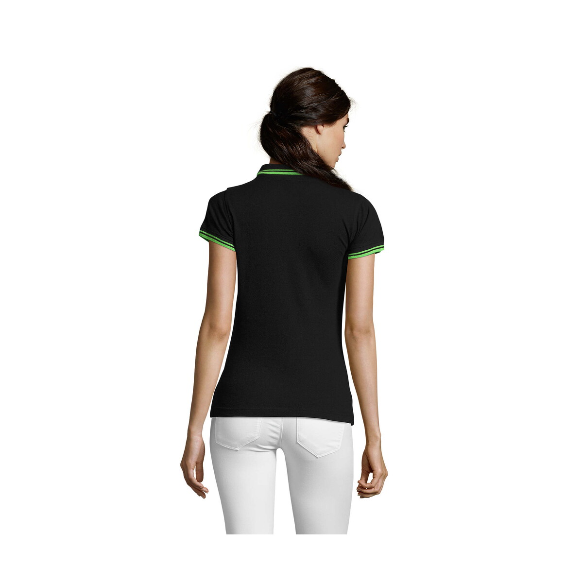 Koszulki polo z logo – pasadena damskie polo 200g pasadena women – czarna/limonka – xl s00578-bn-back PASADENA damskie polo 200g PASADENA WOMEN - Czarna/Limonka - XL s00578-bn-back