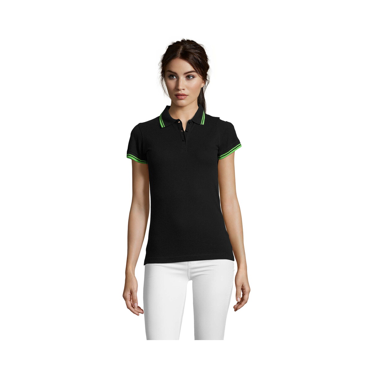 Koszulki polo z logo – pasadena damskie polo 200g pasadena women – czarna/limonka – xl s00578-bn PASADENA damskie polo 200g PASADENA WOMEN - Czarna/Limonka - XL s00578-bn