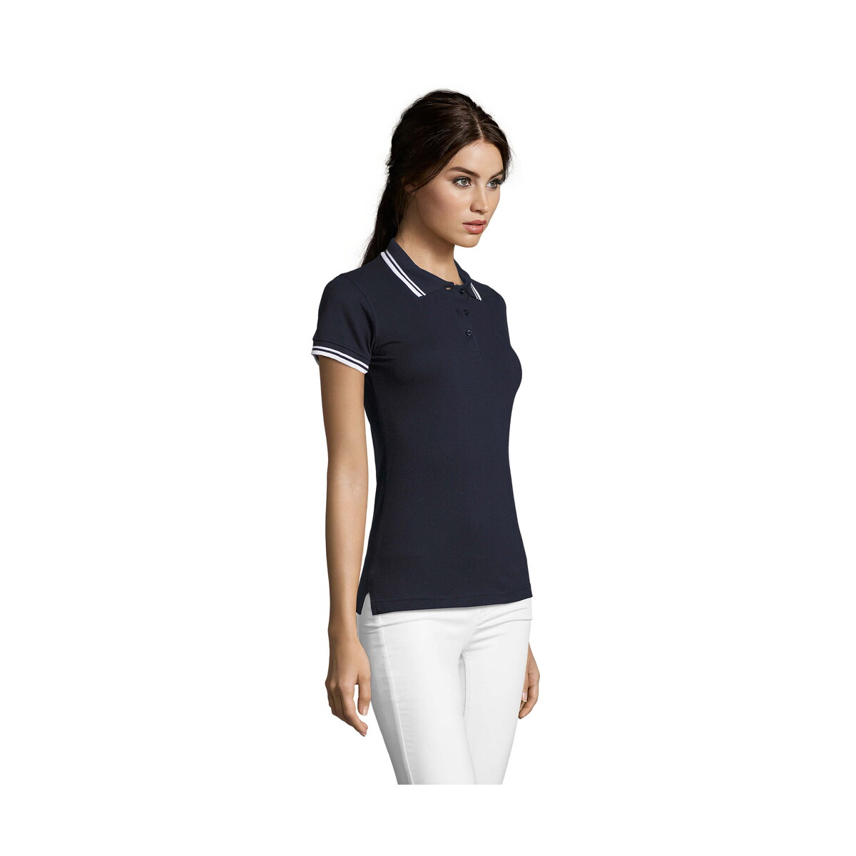 Koszulki polo z logo – pasadena damskie polo 200g pasadena women – francuski granatowy/biały – m s00578-fw-side PASADENA damskie polo 200g PASADENA WOMEN - Francuski granatowy/biały - M s00578-fw-side