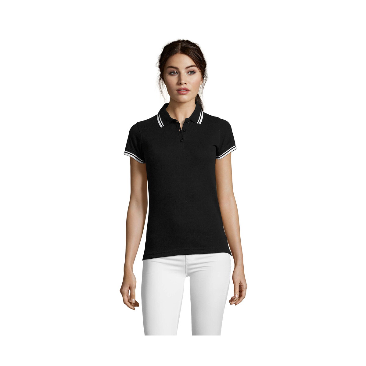 Koszulki polo z logo – pasadena damskie polo 200g pasadena women – negra/blanca – l s00578-bc PASADENA damskie polo 200g PASADENA WOMEN - Negra/Blanca - L s00578-bc