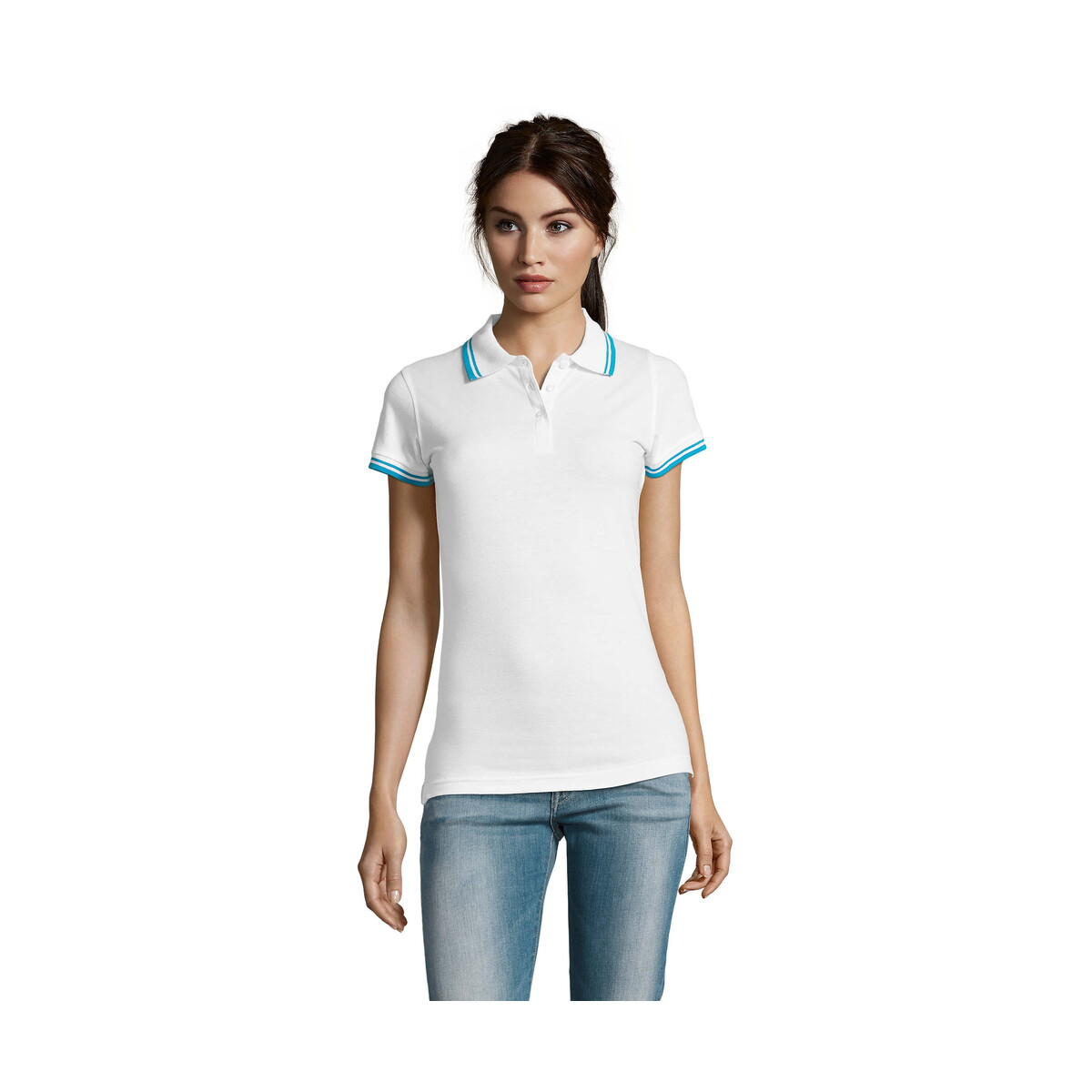 Koszulki polo z logo – pasadena damskie polo 200g pasadena women – white/aqua – xl s00578-qu PASADENA damskie polo 200g PASADENA WOMEN - White/Aqua - XL s00578-qu