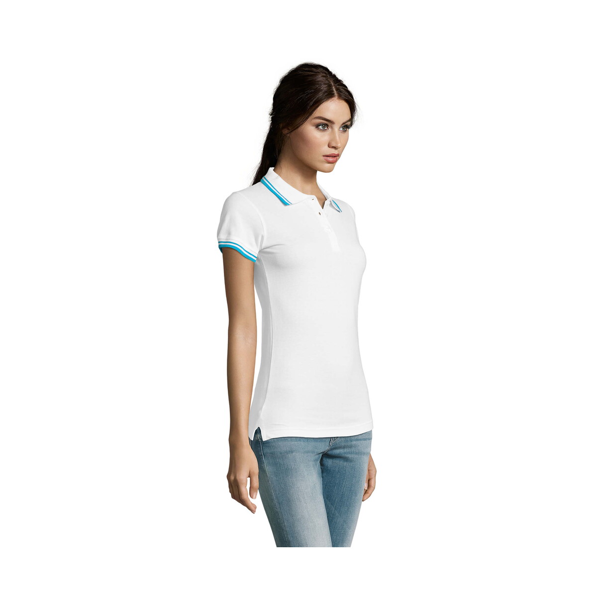 Koszulki polo z logo – pasadena damskie polo 200g pasadena women – white/aqua – xl s00578-qu-side PASADENA damskie polo 200g PASADENA WOMEN - White/Aqua - XL s00578-qu-side