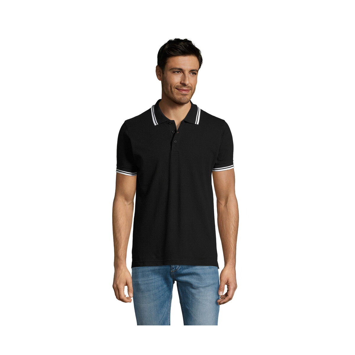 Koszulki polo z logo – pasadena męskie polo 200g pasadena men – negro/blanco – l s00577-bc PASADENA męskie polo 200g PASADENA MEN - Negro/Blanco - L s00577-bc