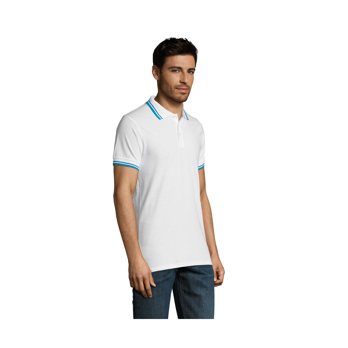Koszulki polo z logo – pasadena męskie polo 200g pasadena men – white/aqua – m s00577-qu-side PASADENA męskie polo 200g PASADENA MEN - White/Aqua - M s00577-qu-side