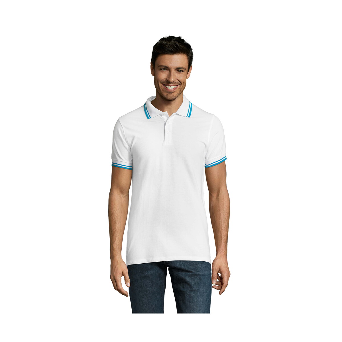 Koszulki polo z logo – pasadena męskie polo 200g pasadena men – white/aqua – m s00577-qu PASADENA męskie polo 200g PASADENA MEN - White/Aqua - M s00577-qu