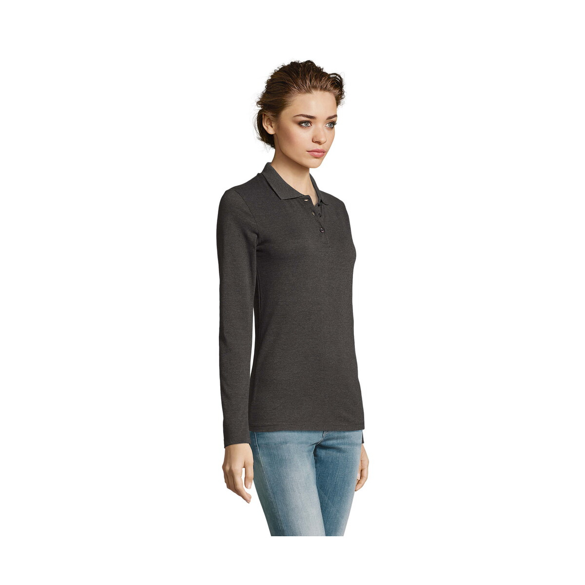 Koszulki polo z logo – perfect damskie lsl polo180 perfect lsl women – charcoal melange – xxl s02083-ce-side PERFECT Damskie LSL POLO180 PERFECT LSL WOMEN - Charcoal Melange - XXL s02083-ce-side