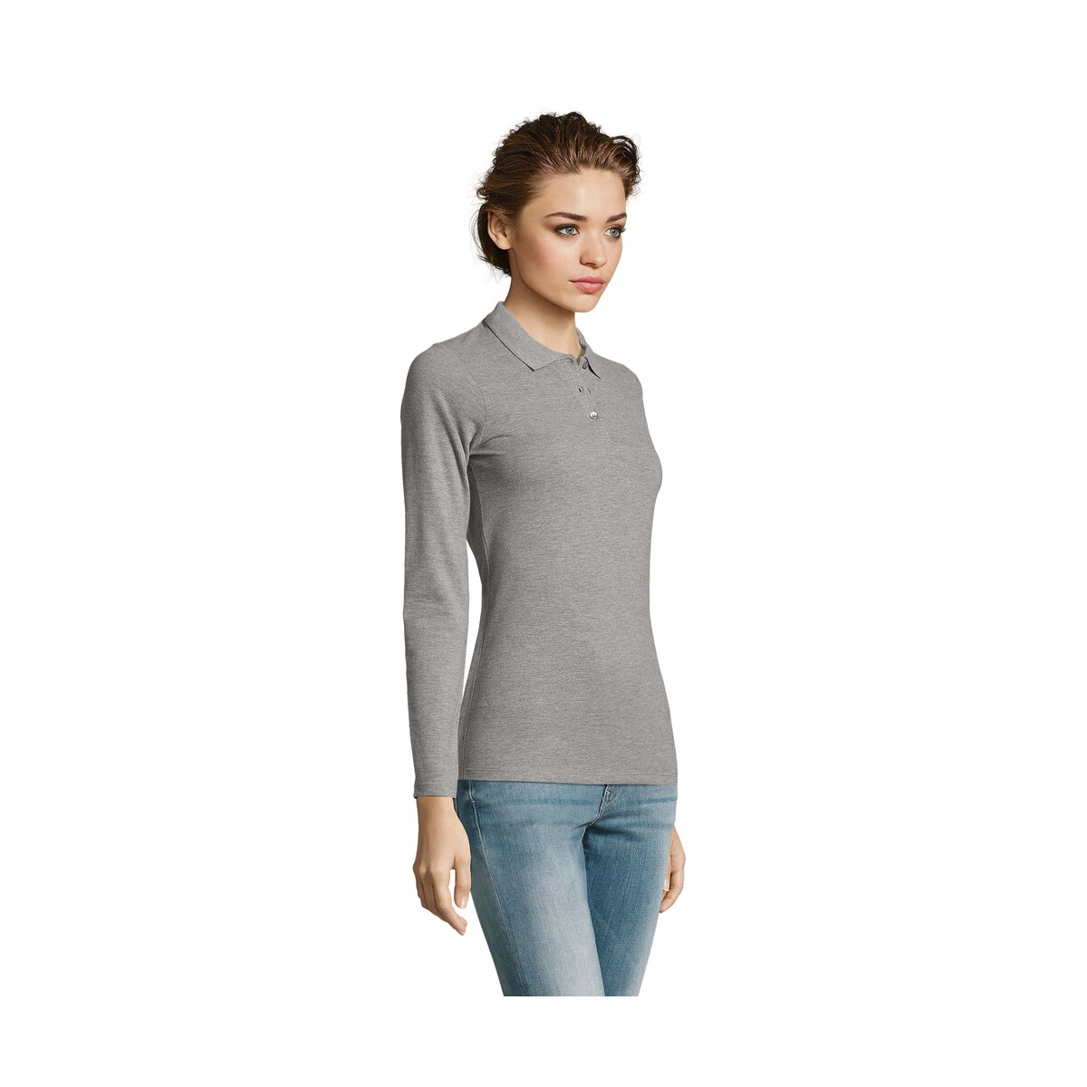 Koszulki polo z logo – perfect damskie lsl polo180 perfect lsl women – szary melanż 2 – l s02083-gy-side PERFECT Damskie LSL POLO180 PERFECT LSL WOMEN - Szary Melanż 2 - L s02083-gy-side