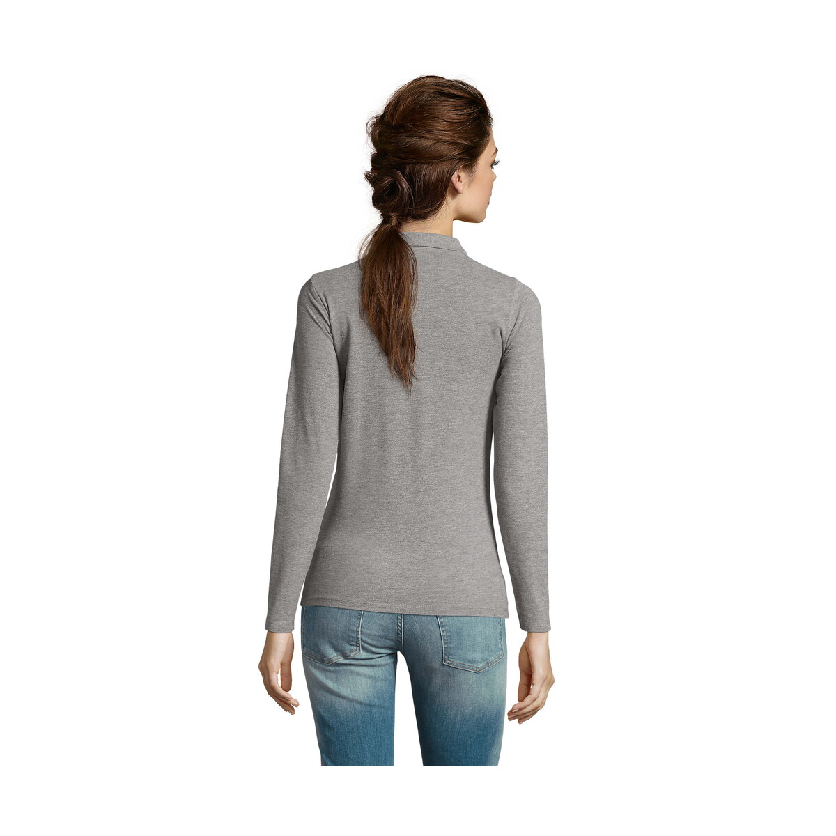 Koszulki polo z logo – perfect damskie lsl polo180 perfect lsl women – szary melanż 2 – xl s02083-gy-back PERFECT Damskie LSL POLO180 PERFECT LSL WOMEN - Szary Melanż 2 - XL s02083-gy-back