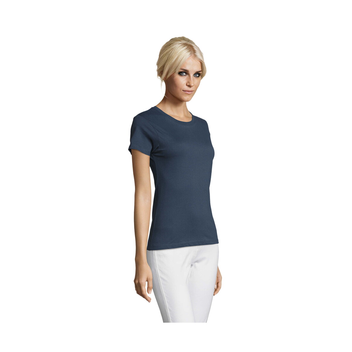 Koszulki z logo – regent damski t-shirt 150g regent women – denimowa – l s01825-dm-side REGENT Damski T-Shirt 150g REGENT WOMEN - Denimowa - L s01825-dm-side