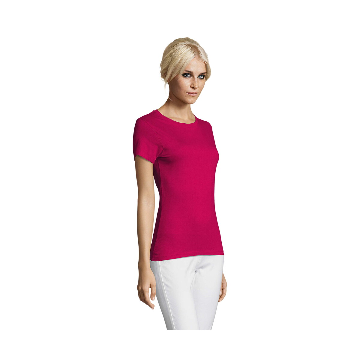 Koszulki z logo – regent damski t-shirt 150g regent women – fuchsia – l s01825-fu-side REGENT Damski T-Shirt 150g REGENT WOMEN - Fuchsia - L s01825-fu-side