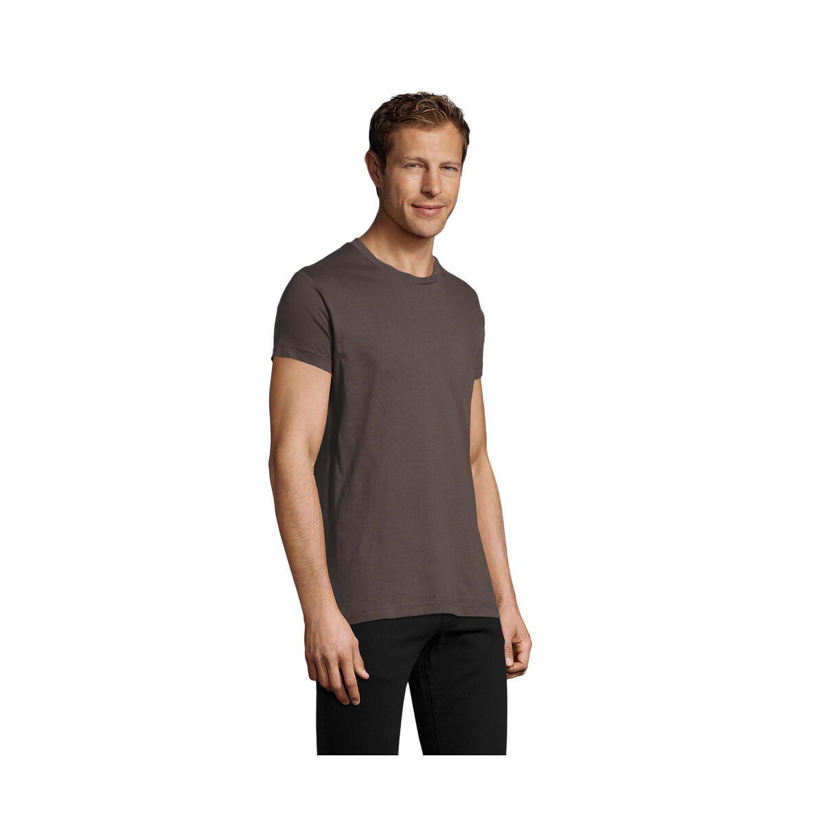 Koszulki z logo – regent fit męski 150g regent fit – ciemny szary – l s00553-dg-side REGENT FIT MĘSKI 150g REGENT FIT - Ciemny Szary - L s00553-dg-side