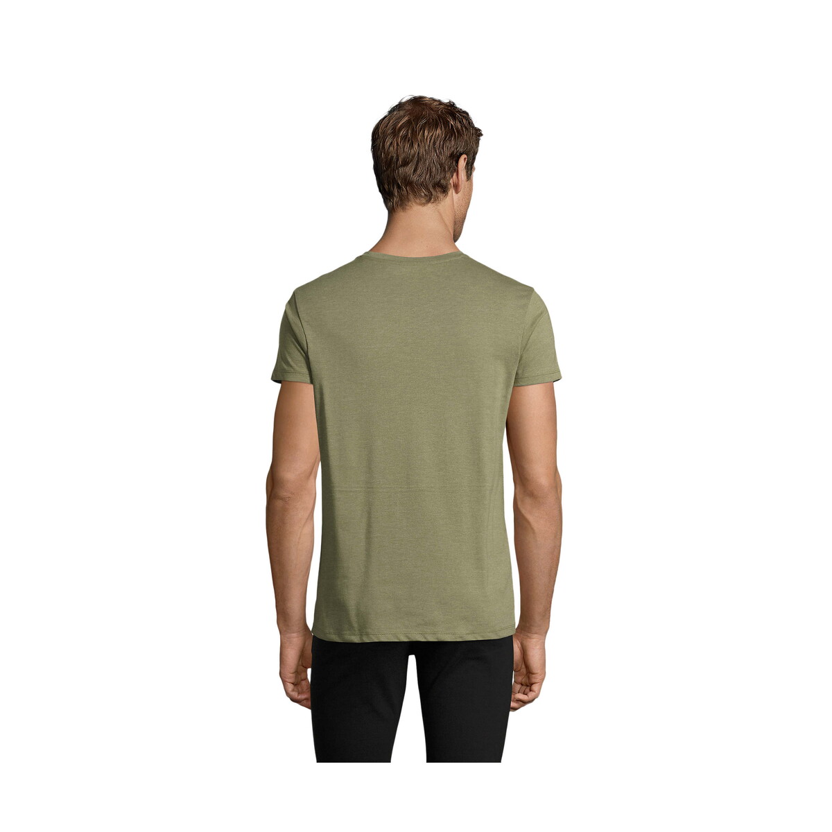 Koszulki z logo – regent fit męski 150g regent fit – melanż khaki – m s00553-hk-back REGENT FIT MĘSKI 150g REGENT FIT - Melanż Khaki - M s00553-hk-back
