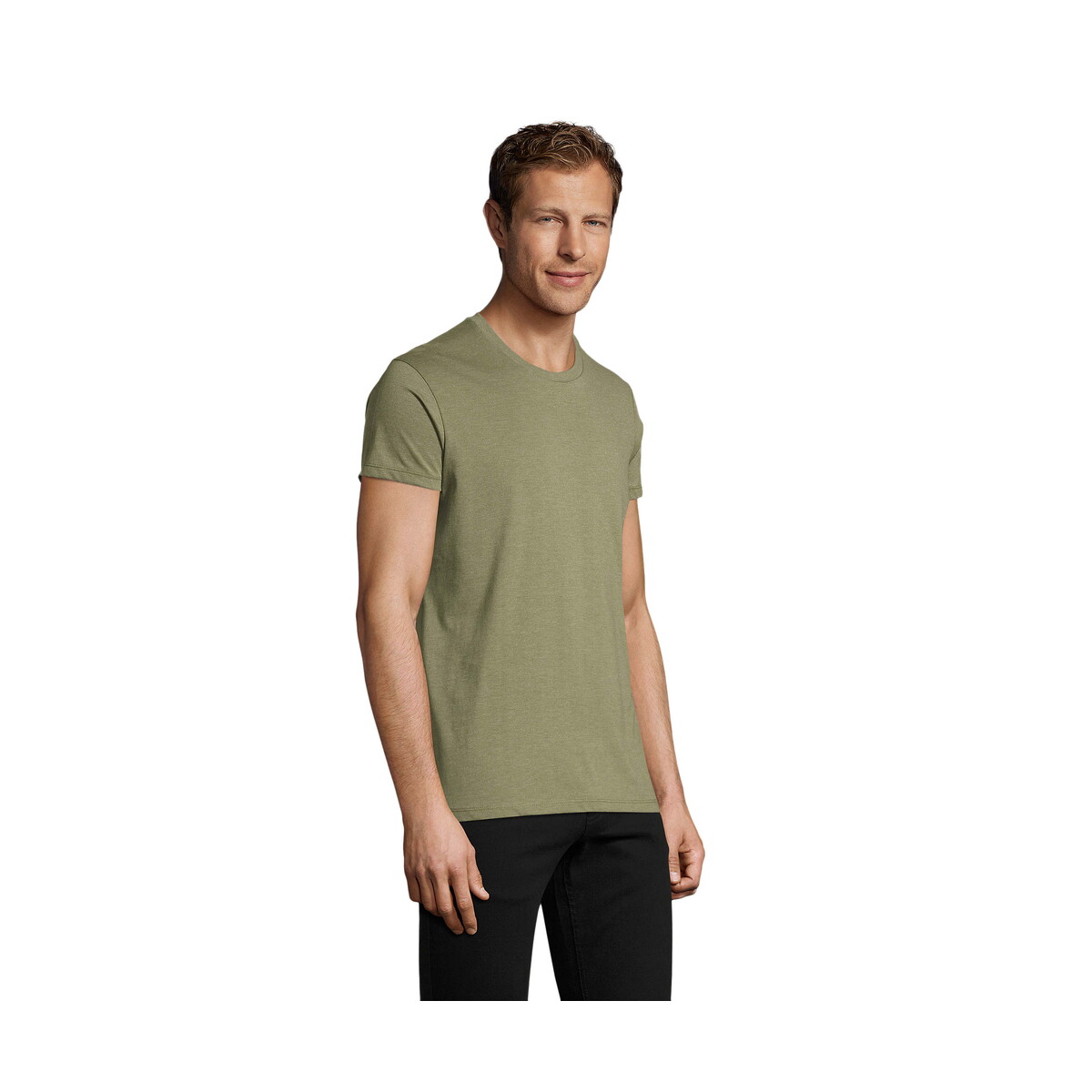 Koszulki z logo – regent fit męski 150g regent fit – melanż khaki – xl s00553-hk-side REGENT FIT MĘSKI 150g REGENT FIT - Melanż Khaki - XL s00553-hk-side