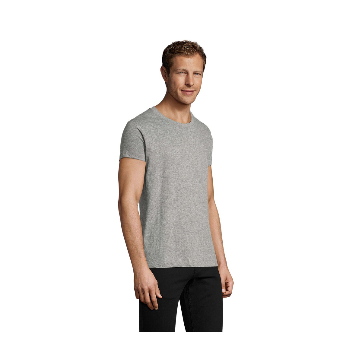 Koszulki z logo – regent fit męski 150g regent fit – szary melanż – m s00553-gm-side REGENT FIT MĘSKI 150g REGENT FIT - Szary Melanż - M s00553-gm-side