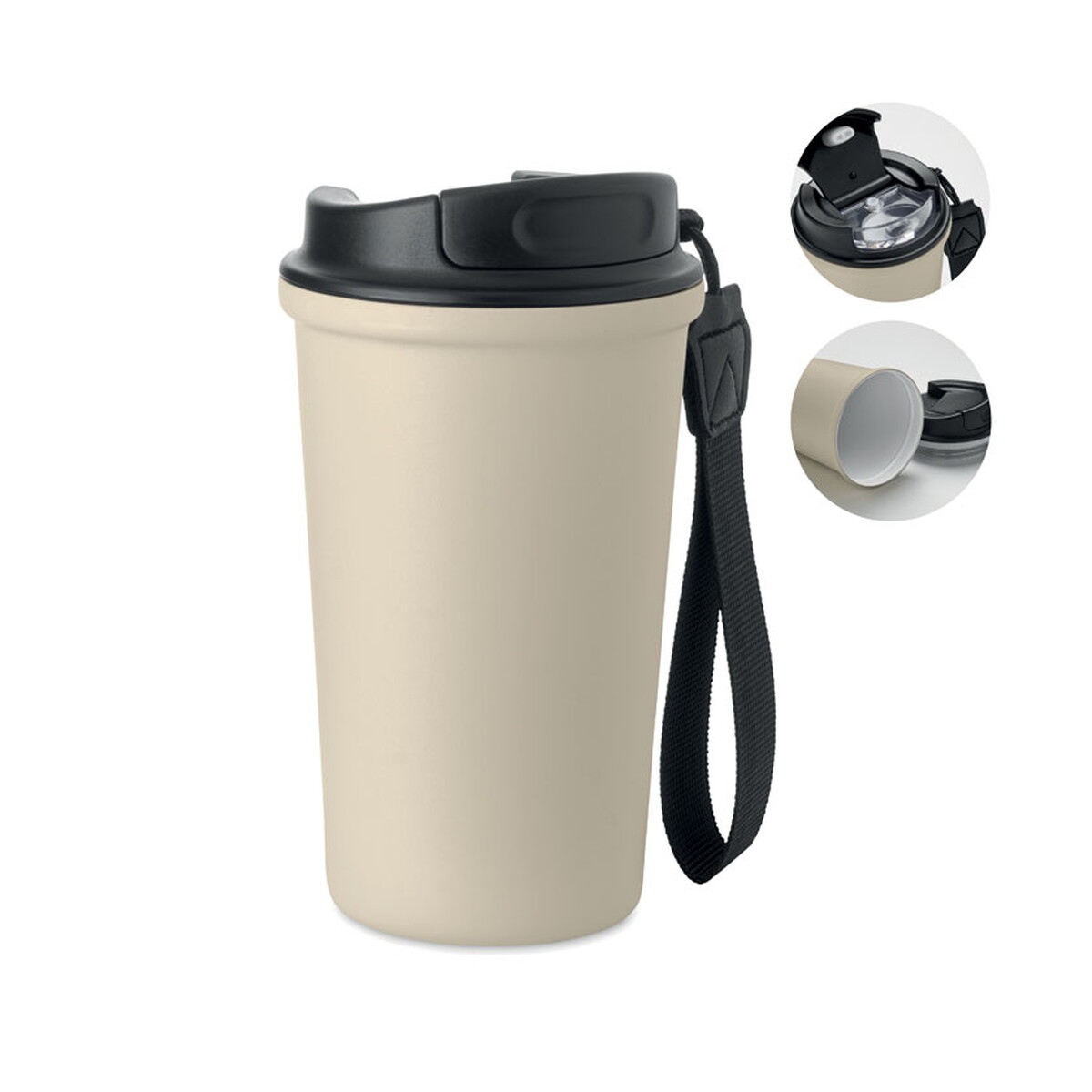 Kubki termiczne z logo – kubek 400 ml stal recykling nakano – beżowy mo3156-13 Kubek 400 ml stal recykling NAKANO - beżowy mo3156-13