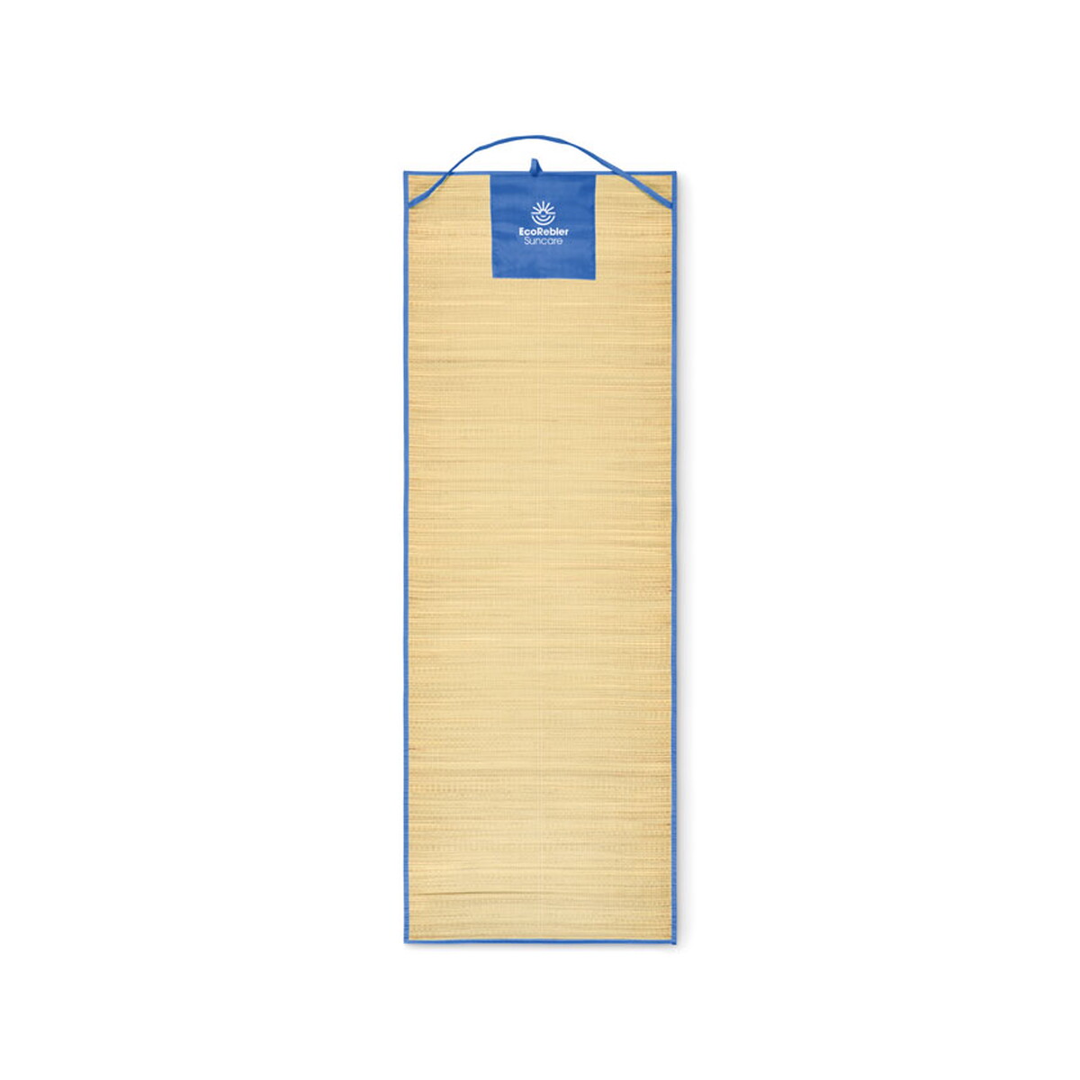 Maty plażowe z logo – mata plażowa naturalna słoma rafia – niebieska mo2833-37-print Mata plażowa naturalna słoma RAFIA - niebieska mo2833-37-print