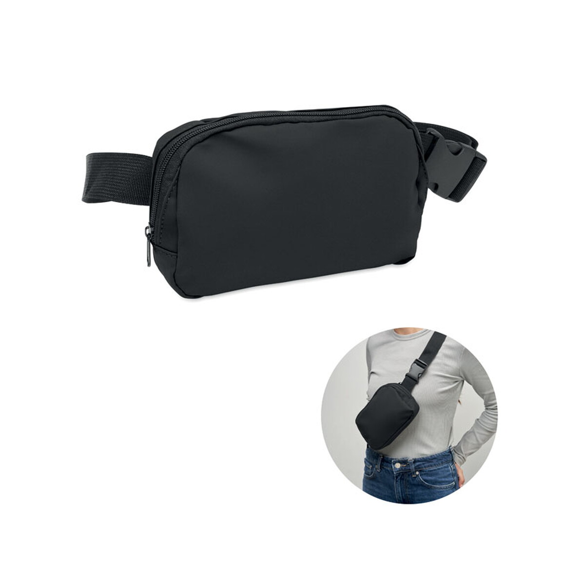 Nerki z logo – torba nerka z poliestru 210d korovin waist – czarna mo2683-03 Torba nerka z poliestru 210D KOROVIN WAIST - czarna mo2683-03