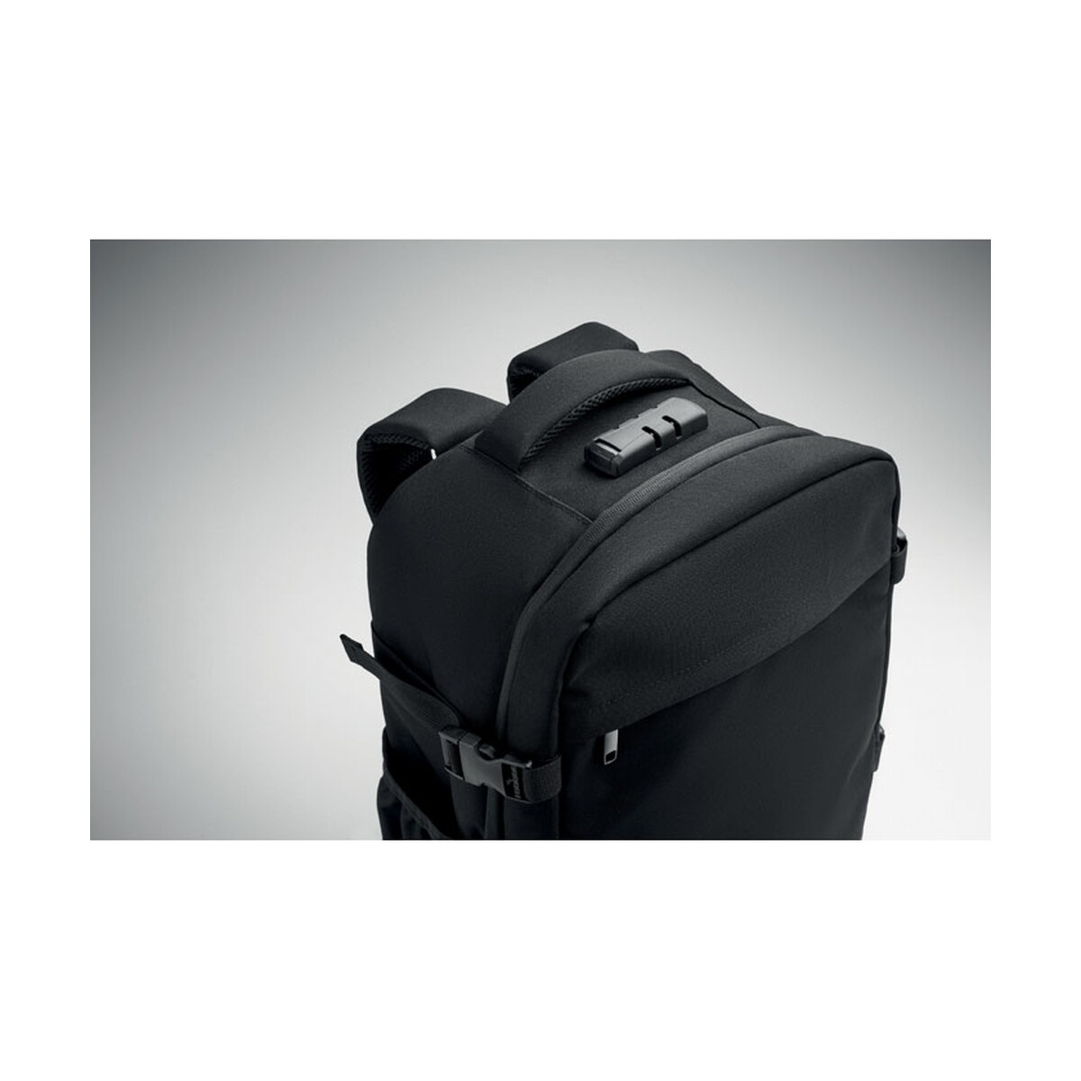 Plecaki z logo – plecak rpet 20l 15″ z zamkiem lock&go – czarny mo3137-03-open Plecak RPET 20L 15