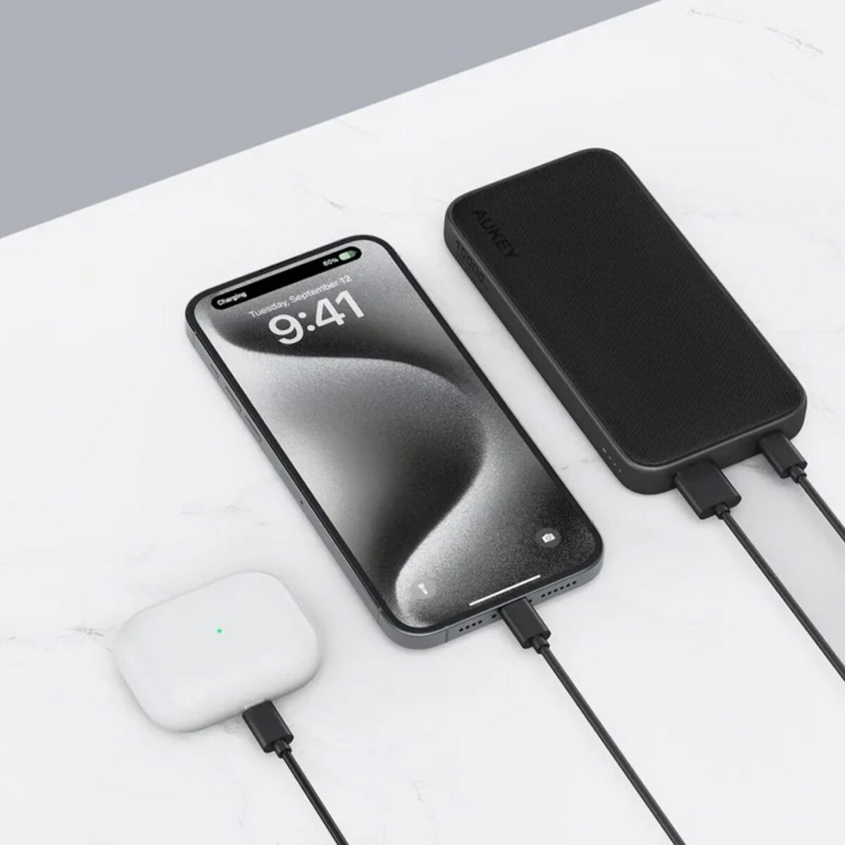 Powerbanki z logo – power bank 10000 mah aukey – czarny VAM13-03_ATM04 Power bank 10000 mAh Aukey - czarny VAM13-03_ATM04