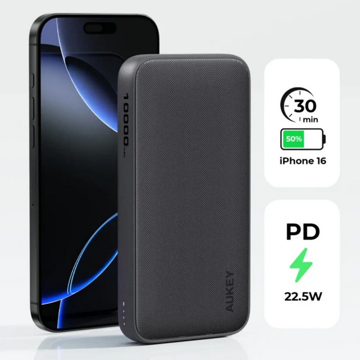 Powerbanki z logo – power bank 10000 mah aukey – czarny VAM13-03_ATM06 Power bank 10000 mAh Aukey - czarny VAM13-03_ATM06