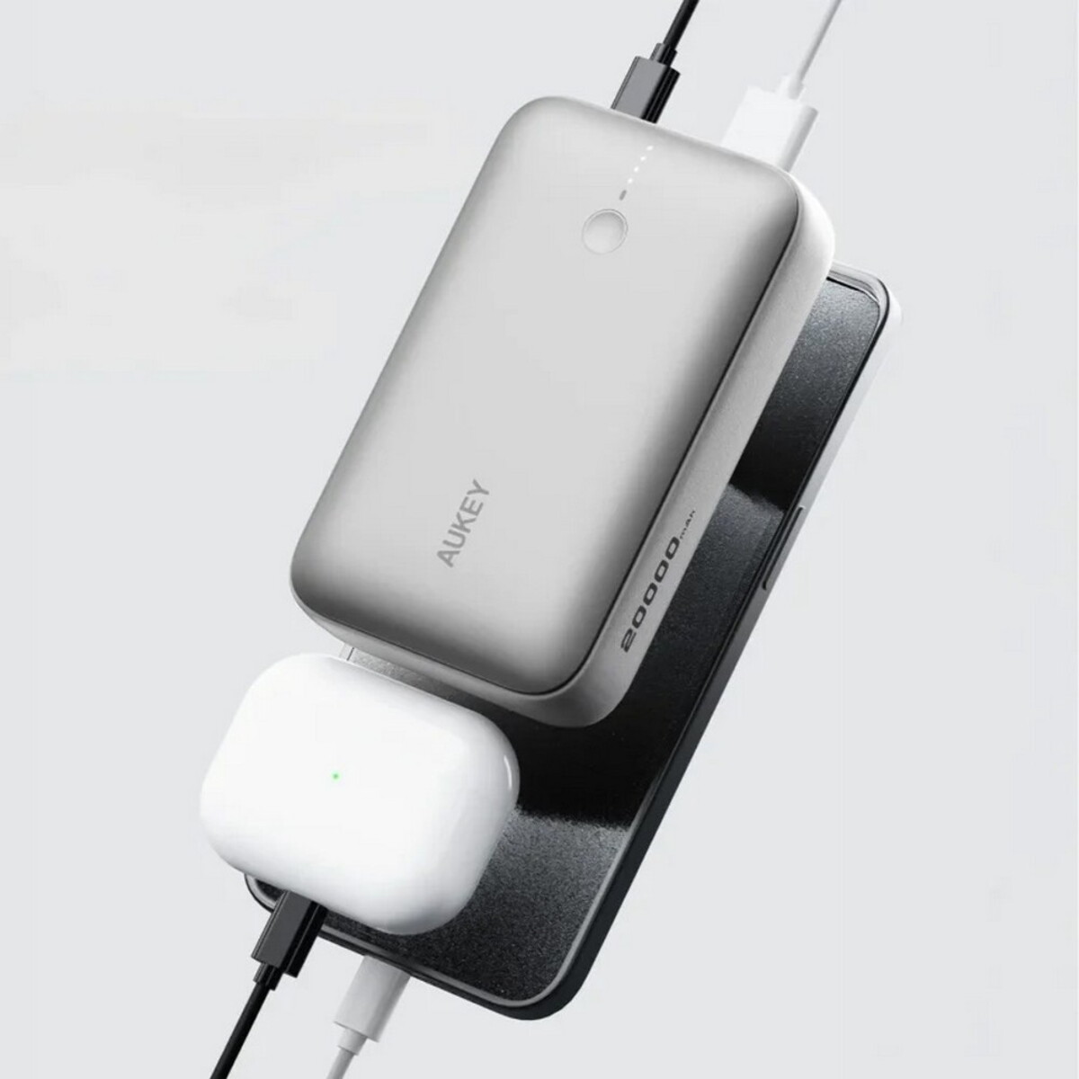 Powerbanki z logo – power bank 20000 mah aukey – srebrny VAM14-32_ATM01 Power bank 20000 mAh Aukey - srebrny VAM14-32_ATM01