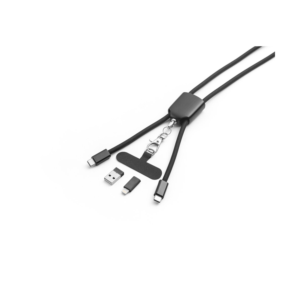 Smycze z logo – zewail. smycz z dołączonym uchwytem na smartfona, kablem usb-c i różnymi adapterami z recyklingowanego abs i recyklingowanego tpe – czarna 97194_103-c ZEWAIL. Smycz z dołączonym uchwytem na smartfona, kablem USB-C i różnymi adapterami z recyklingowanego ABS i recyklingowanego TPE - Czarna 97194_103-c